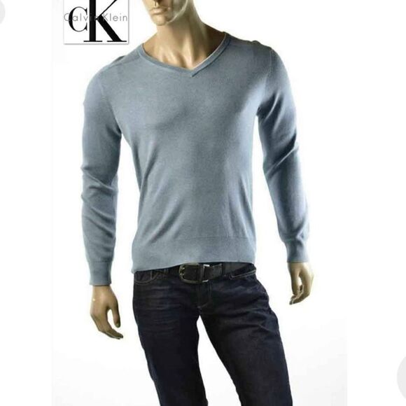 NWT Calvin Klein XL Light Blue V Neck Men Sweater - Picture 1 of 8